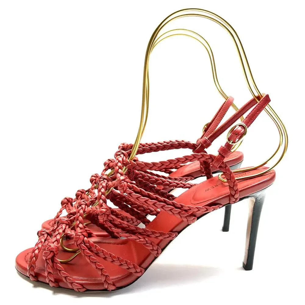 PAUL ANDREW Who's That Braided Sandals EU 38 US 8 Women's Red High Heels NWT